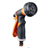Gardening spray gun with black and orange design on a white background