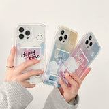 Three phone cases with motivational phrases held by a person against a white background