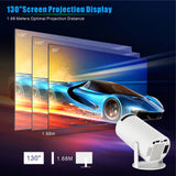 Projector displaying a car on a screen with specifications highlighted