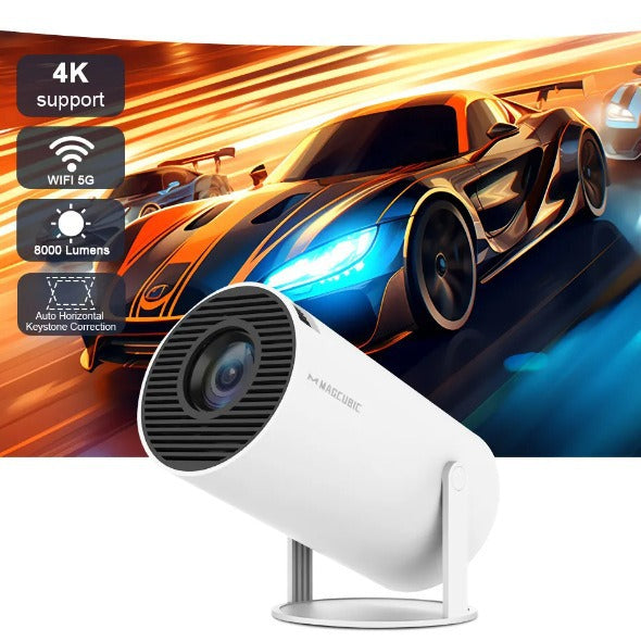White projector with features highlighted on a background of a racing car.