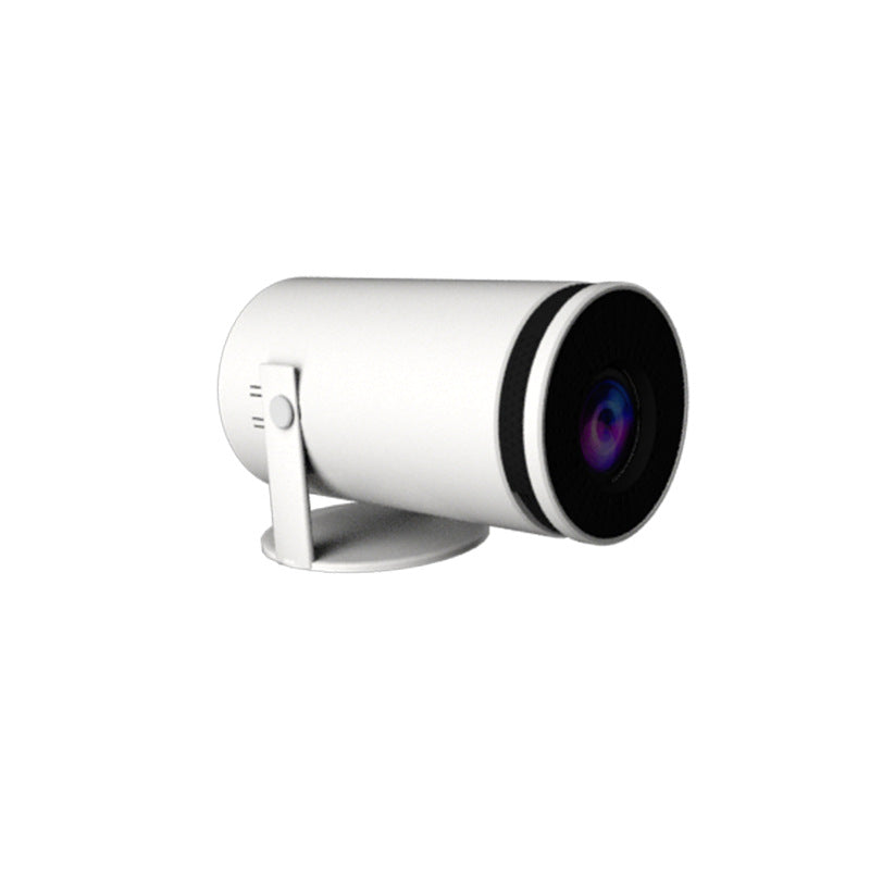 White security camera with a black lens on a white background