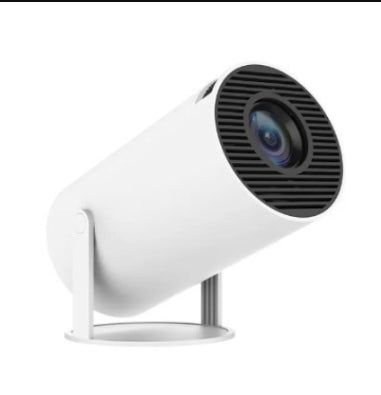 White projector with black lens on a white background