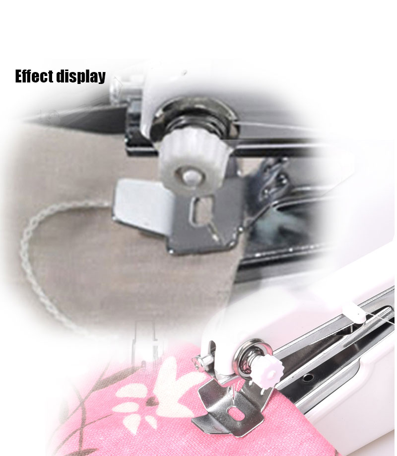 Close-up of sewing machine attachments on fabric with 'Effect display' text.