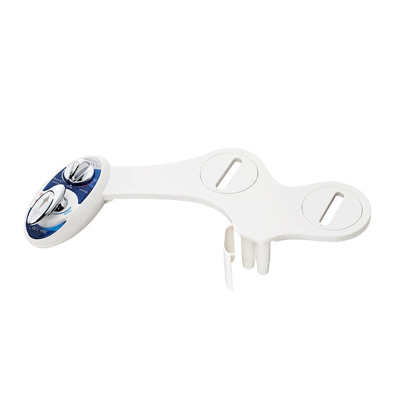 White plastic bracket with blue accents on a white background