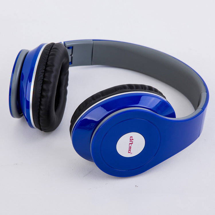 Blue headphones with a visible brand logo on a white background