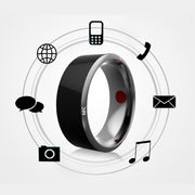 Smart ring with various function icons on a light gray background