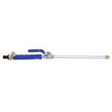 Blue and silver pressure washer lance on a white background