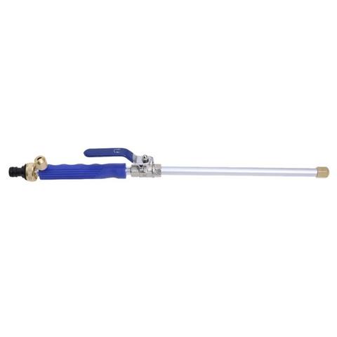 Blue and silver pressure washer lance on a white background