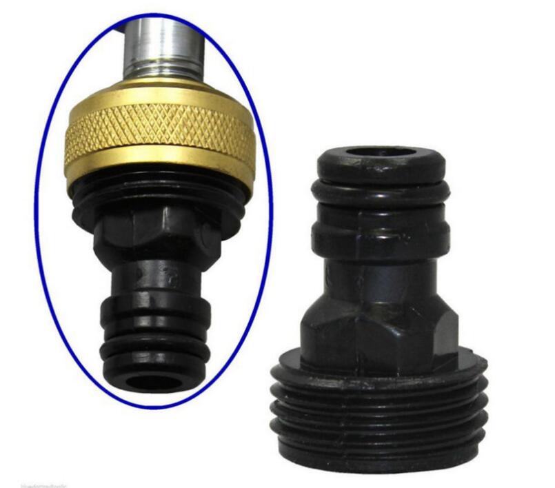 Two plumbing connectors, one gold and black, the other black, on a white background.