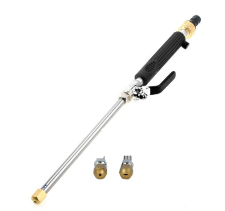 High-pressure washer nozzle with black handle and gold accents on a white background