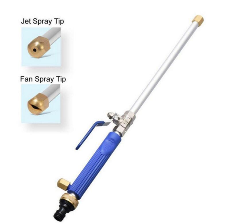 Pressure washer gun with jet and fan spray tips on a white background