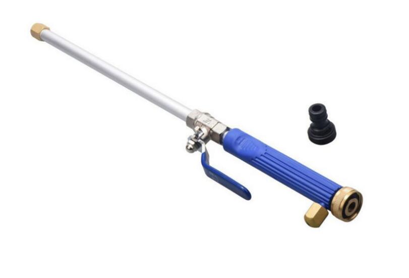 Blue and white pressure washer gun on a white background