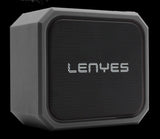 Gray portable speaker with 'LENVES' branding on a black background