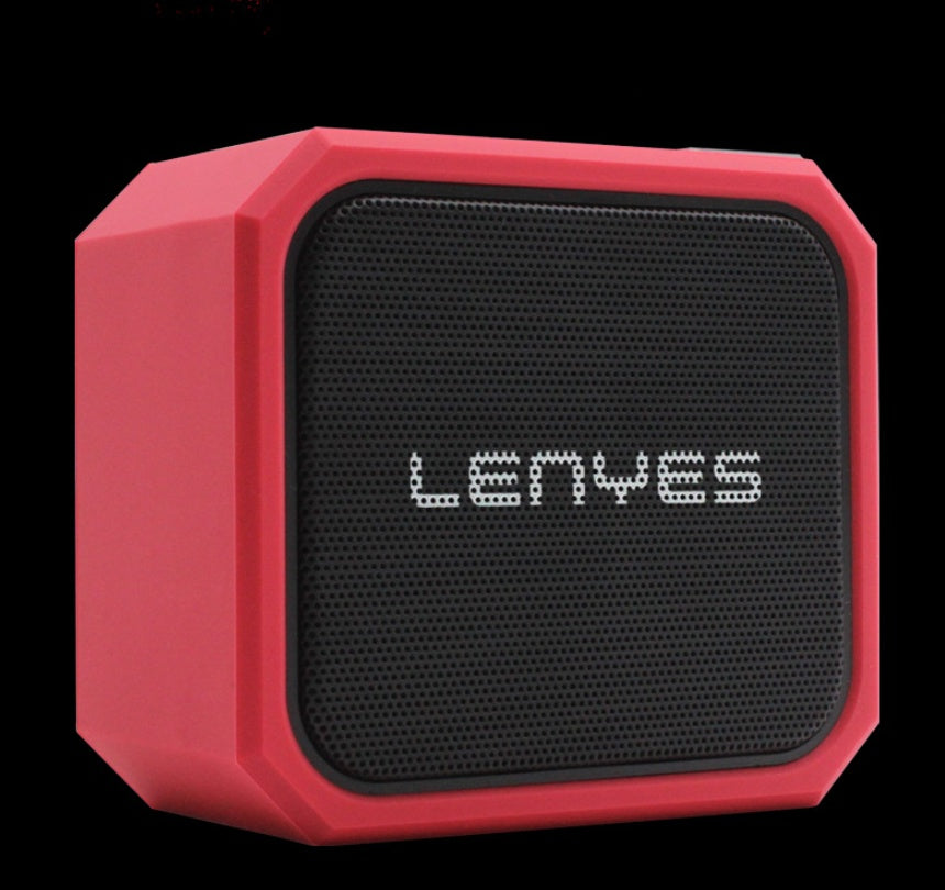 Red LENYES portable speaker on a black background