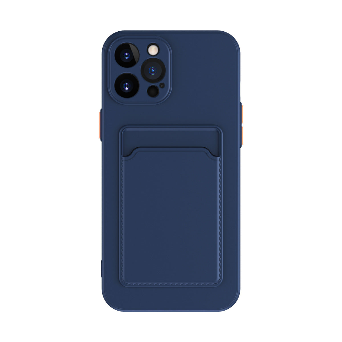 Navy blue phone case with a card holder on a white background