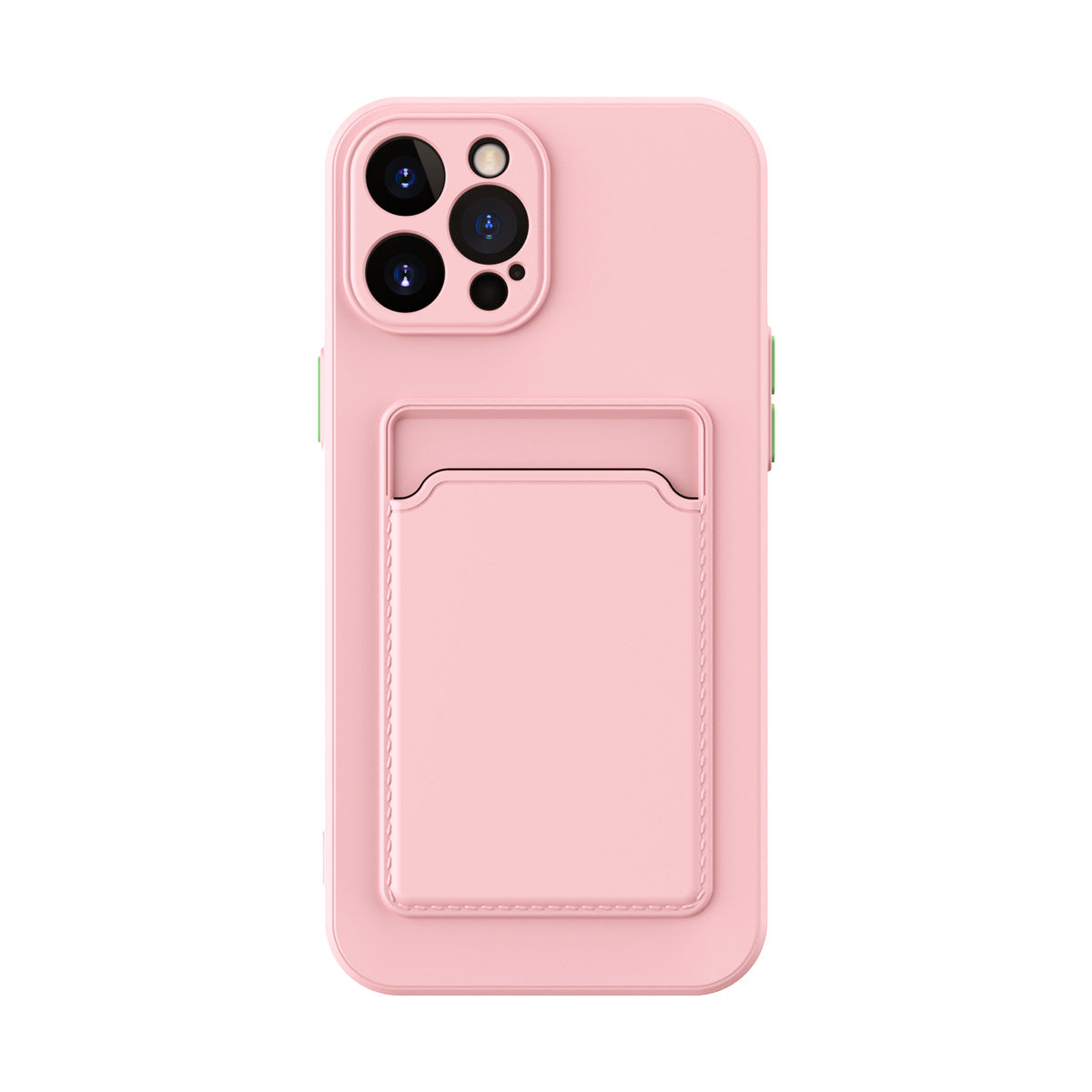Pink phone case with card holder on a white background