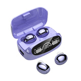 Purple wireless earbuds with charging case on a white background