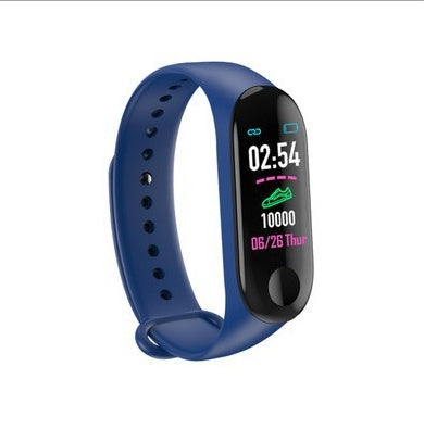 Blue smartwatch with a digital display on a white background