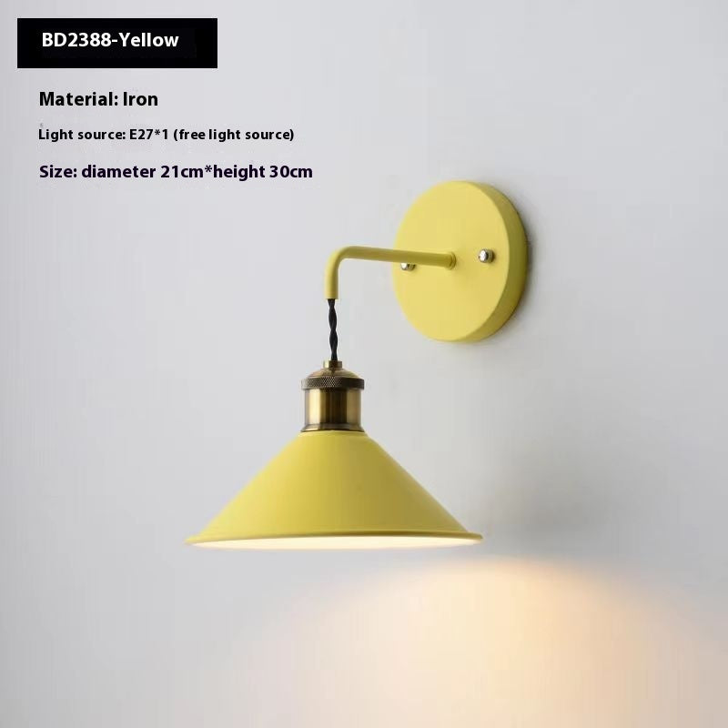Yellow wall lamp with specifications on a white background