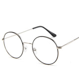 Round eyeglasses with a black frame on a white background