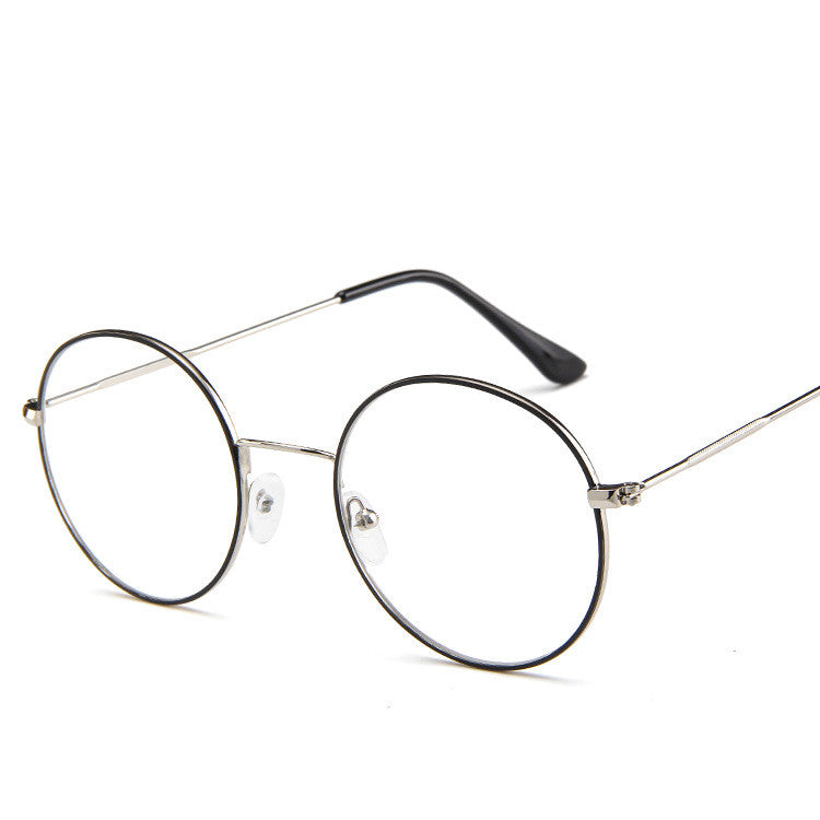 Round eyeglasses with a black frame on a white background