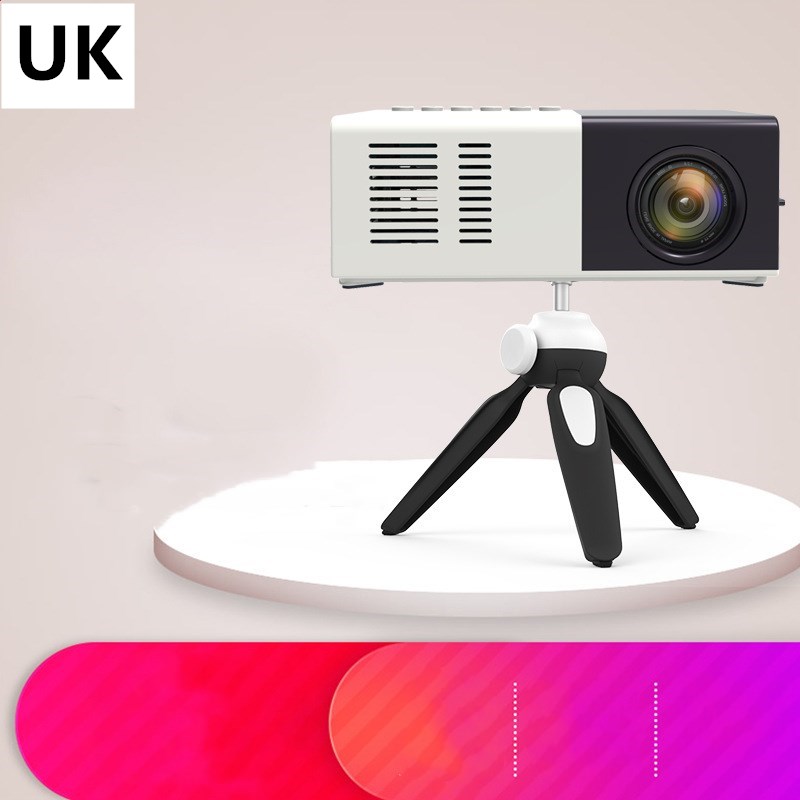 Small projector on a stand with a gradient pink and purple background