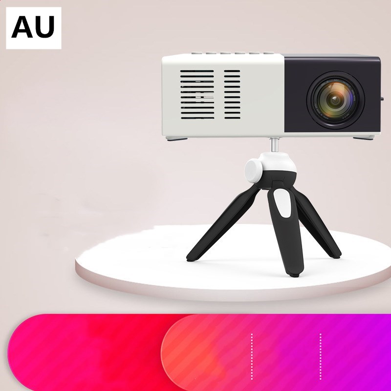 Small projector on a stand with a gradient pink and purple background
