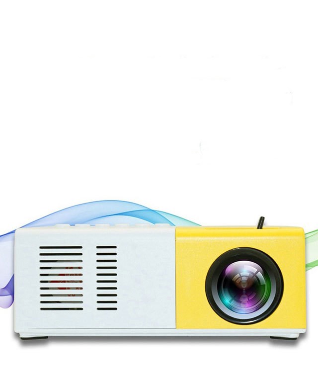 Small yellow and white projector on a white background
