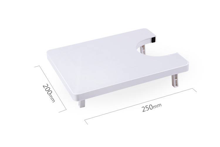 White wall-mounted shelf with dimensions on a white background