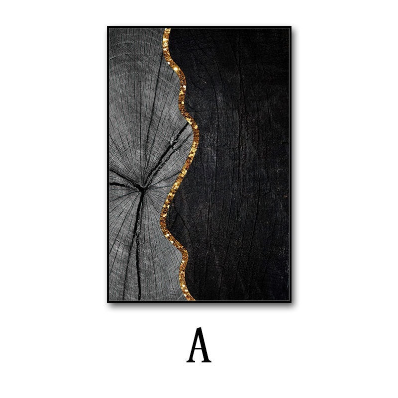 Artistic depiction of a tree trunk with a gold vein on a black background