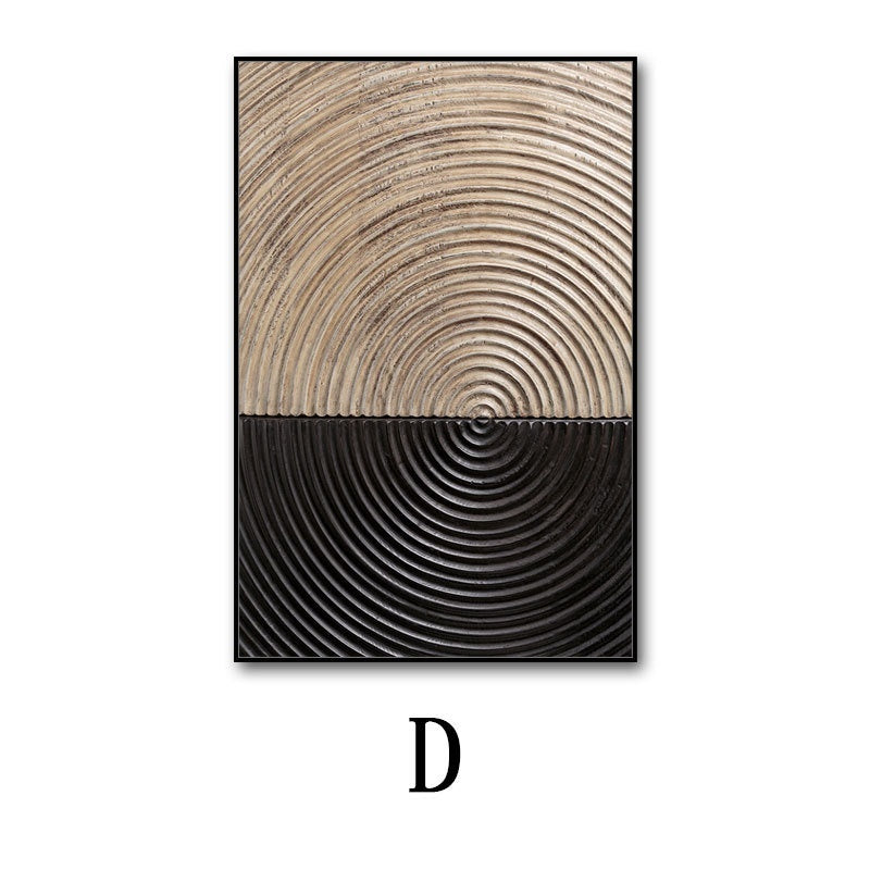 Abstract art print with concentric circular patterns in beige and black on a white background.