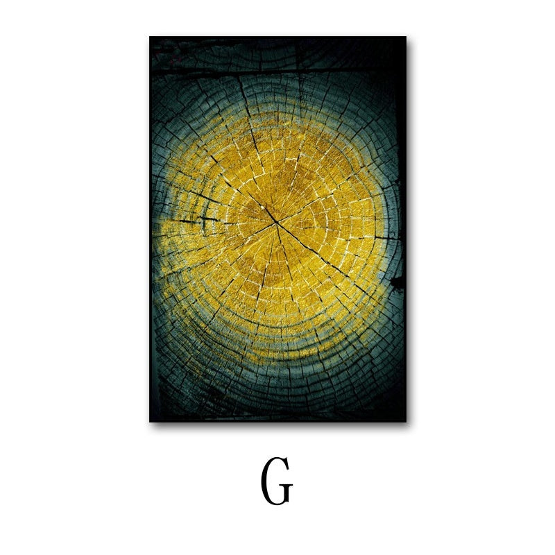 Artistic depiction of a tree stump with concentric rings on a white background