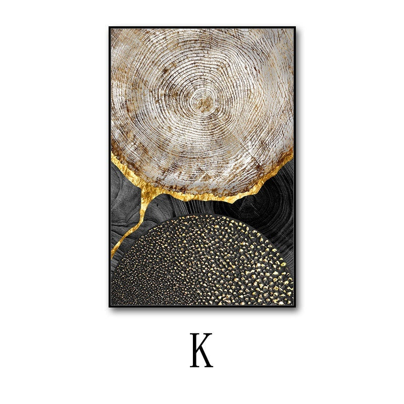 Artistic depiction of a tree trunk cross-section with gold accents on a white background