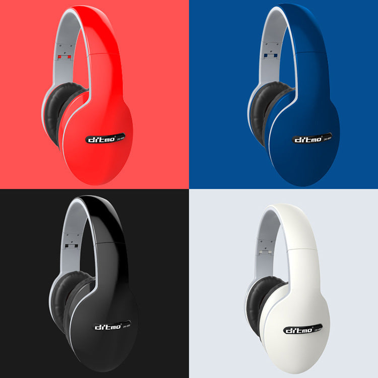 Four pairs of headphones in red, blue, black, and white on a grid with 'dft20' branding.