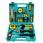 Open tool kit with various tools including pliers, screwdrivers, and a hammer on a white background.