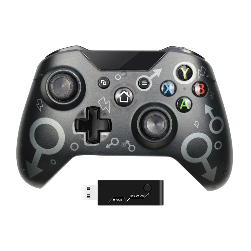 Gaming controller with USB receiver on a white background