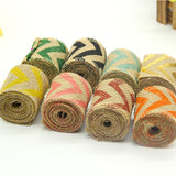 High-quality natural jute burlap ribbon roll with finished edges for rustic wedding decor, gift wrapping, and floral arrangements