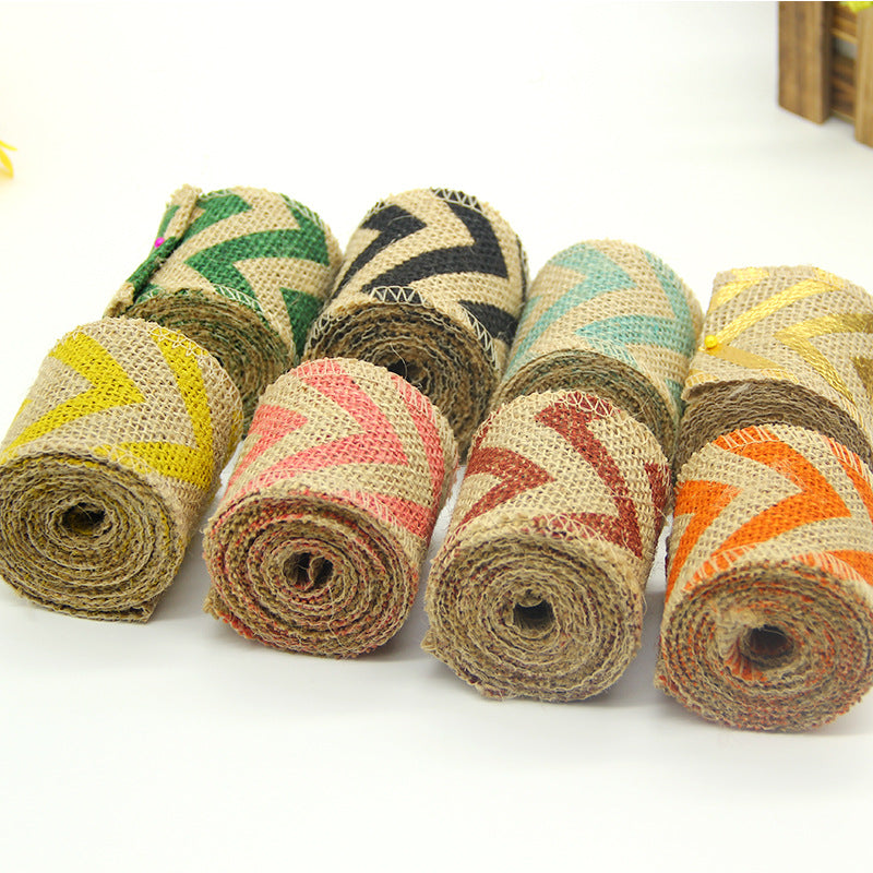 High-quality natural jute burlap ribbon roll with finished edges for rustic wedding decor, gift wrapping, and floral arrangements