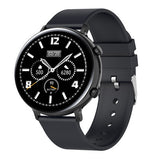 Black smartwatch with a detailed face on a white background