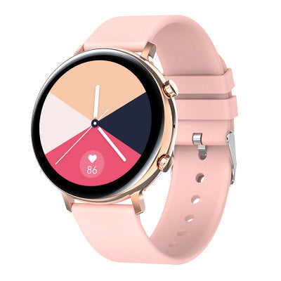 Smartwatch with a pink strap on a white background