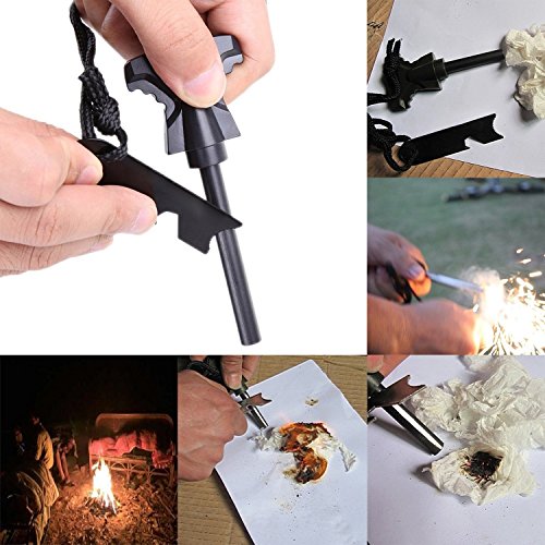 Multifunctional tool used for starting a fire, cutting, and other activities.