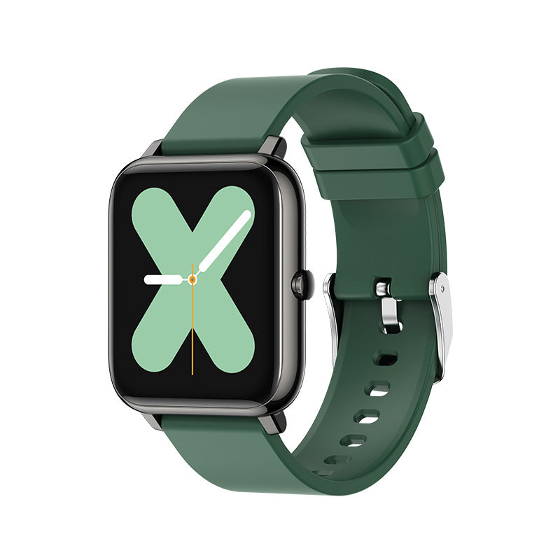 Smartwatch with a green band on a white background