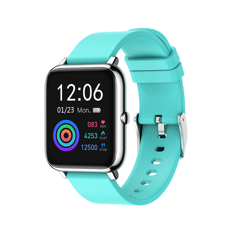 Smartwatch with a turquoise band on a white background