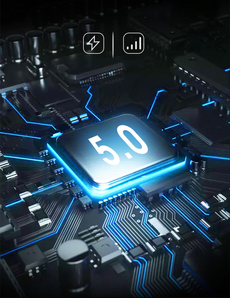 Electronic circuit board with a chip displaying '5.0' on a dark background