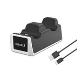 Black charging dock with USB cable on a white background