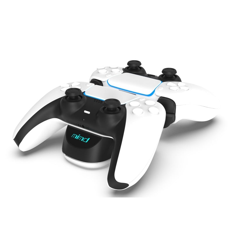 Pair of black and white gaming controllers on a white background