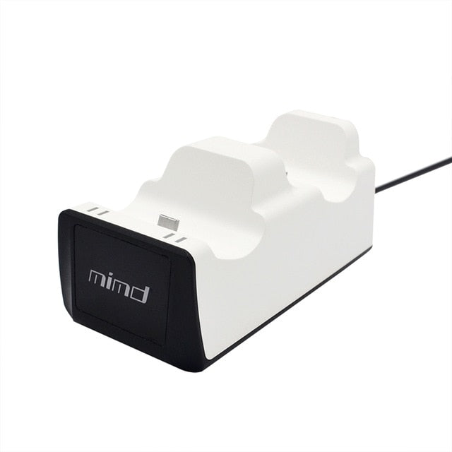 White gaming console stand with black base on a white background