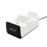 White gaming console stand with black base on a white background