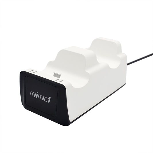 White gaming console stand with black base on a white background