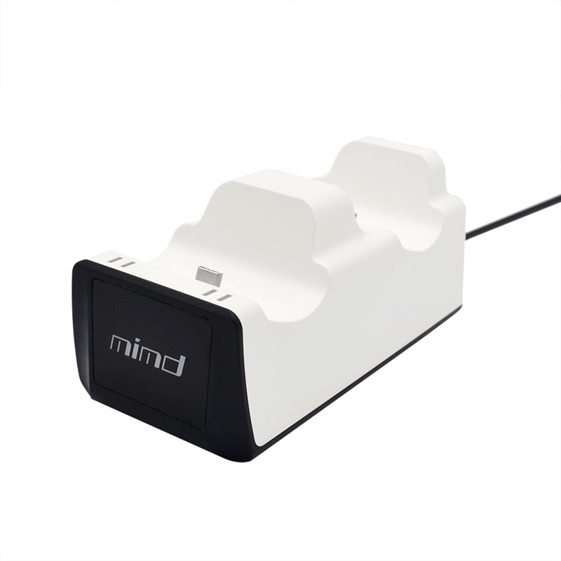 White gaming console stand with black base on a white background